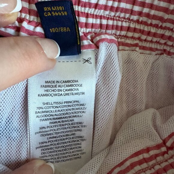 Polo Ralph Lauren Mens Seersucker Pinstripe Skull Embroidered Swim Shorts M Red - Picture 5 of 8